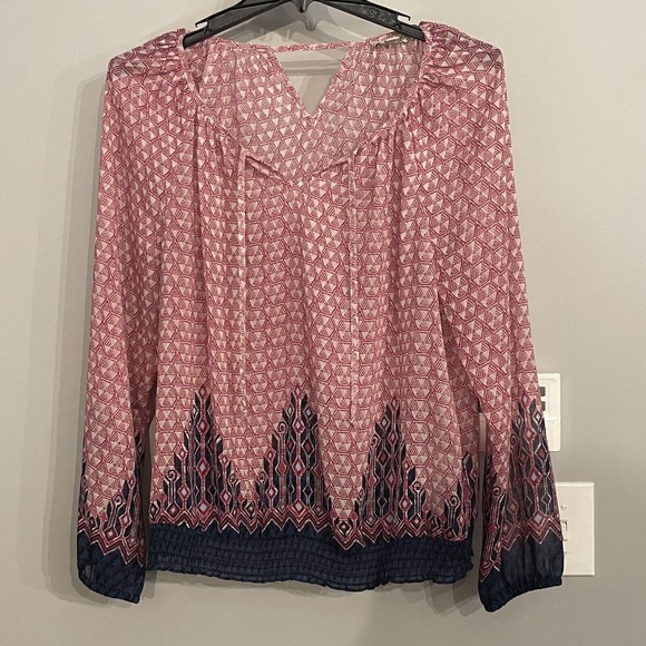 Lucky Brand Tops - Lucky‎ Brand Top Long Sleeve Blouse V Neck Tie Semi Sheer Peasant Size 1X Boho